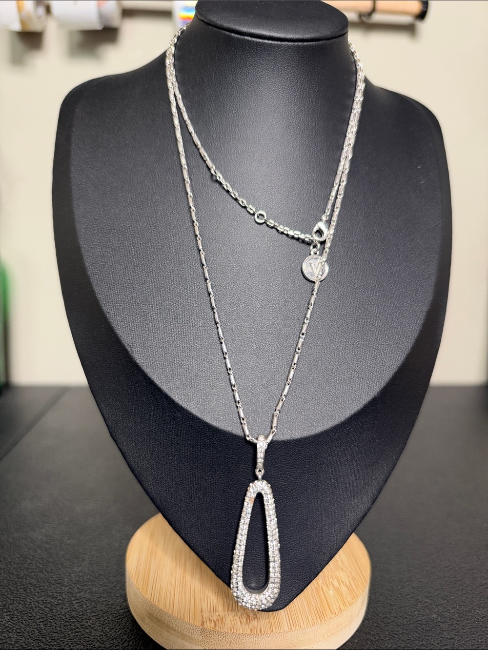 V Silver Crystal Drop Pendant Necklace - Layered Women’s Jewelry